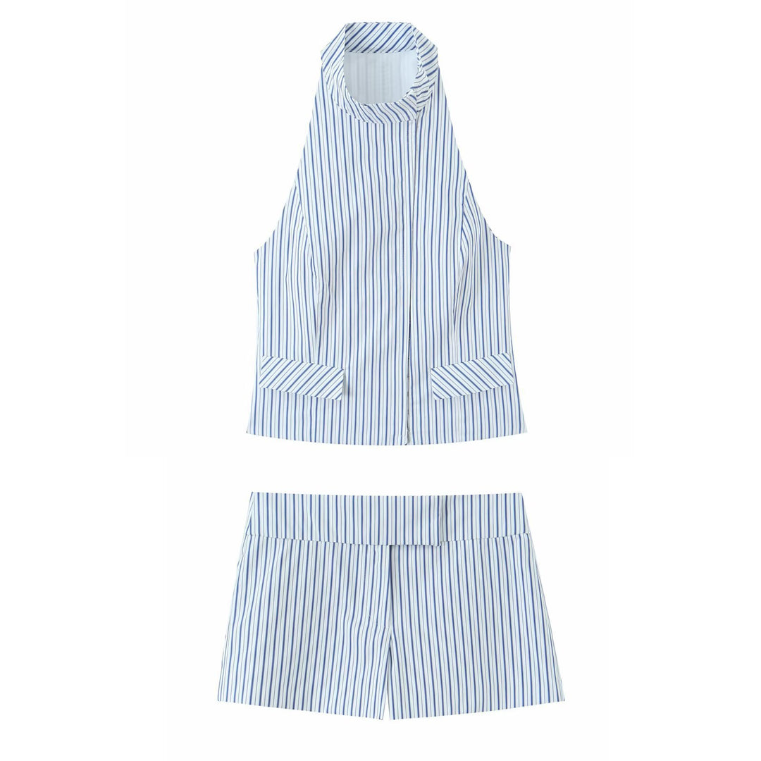 Dame elegante shorts med fint stribemønster og høj talje Skovae