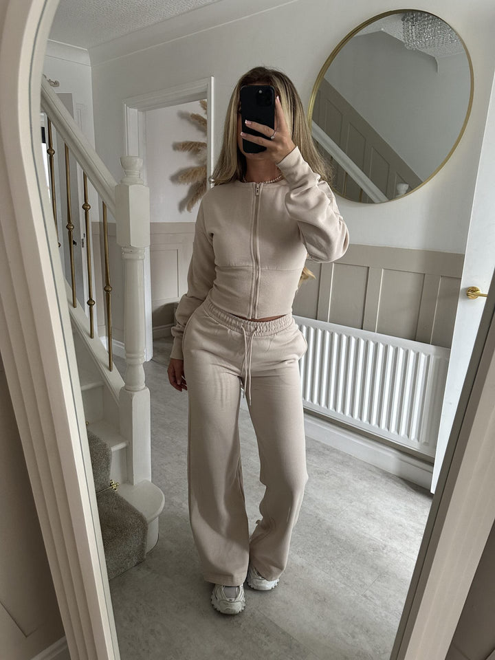 Kvinders afslappede cropped hættetrøje og joggingbukser sæt med elastisk talje Skovae