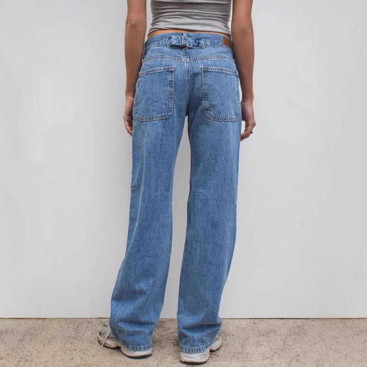 Dame brede jeans med afslappet snit og frynset kant Skovae