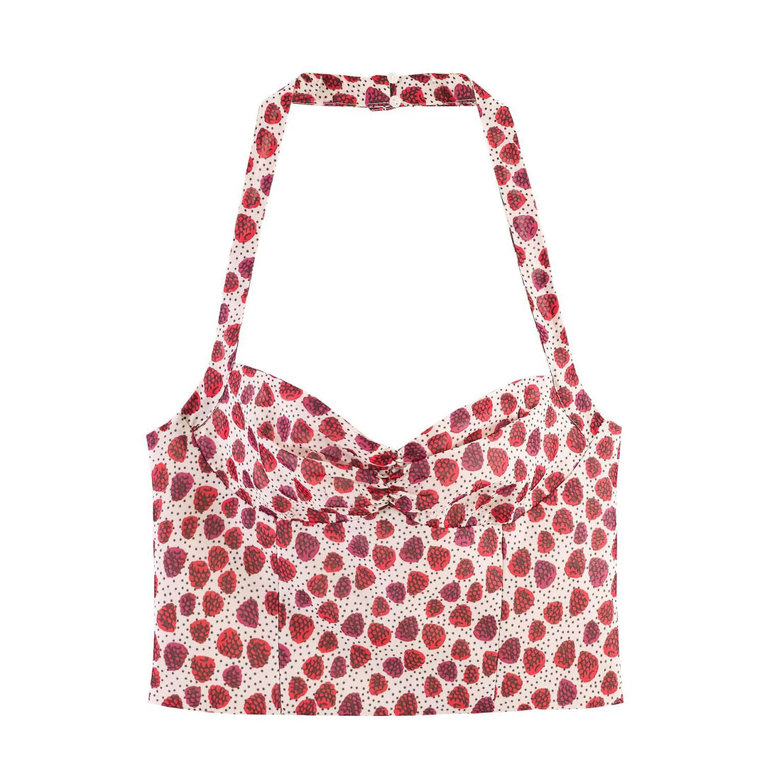 Dame Crop-Top i frugtagtig design med elegant viklesløjfe Skovae