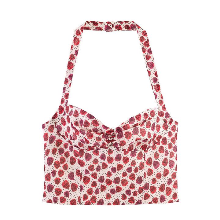 Dame Crop-Top i frugtagtig design med elegant viklesløjfe Skovae
