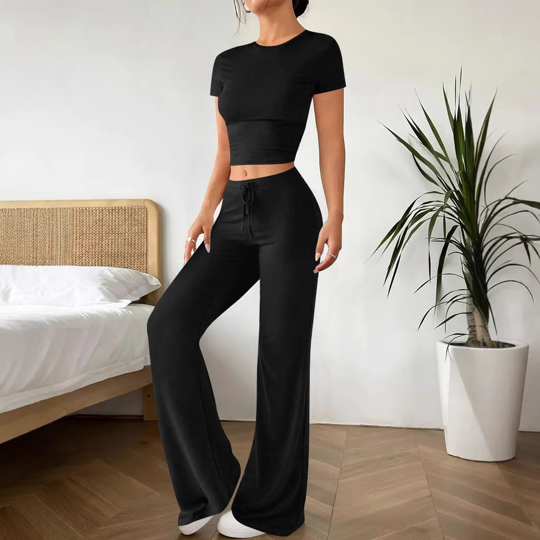 Dame Relaxed Fit Crop Top og brede Bukser Sæt Stilla