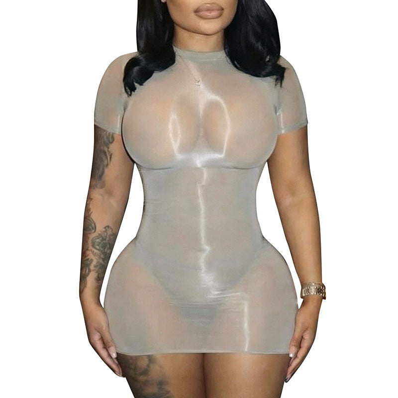 Damen transparenter Bodycon Mini-Kleid Skovae