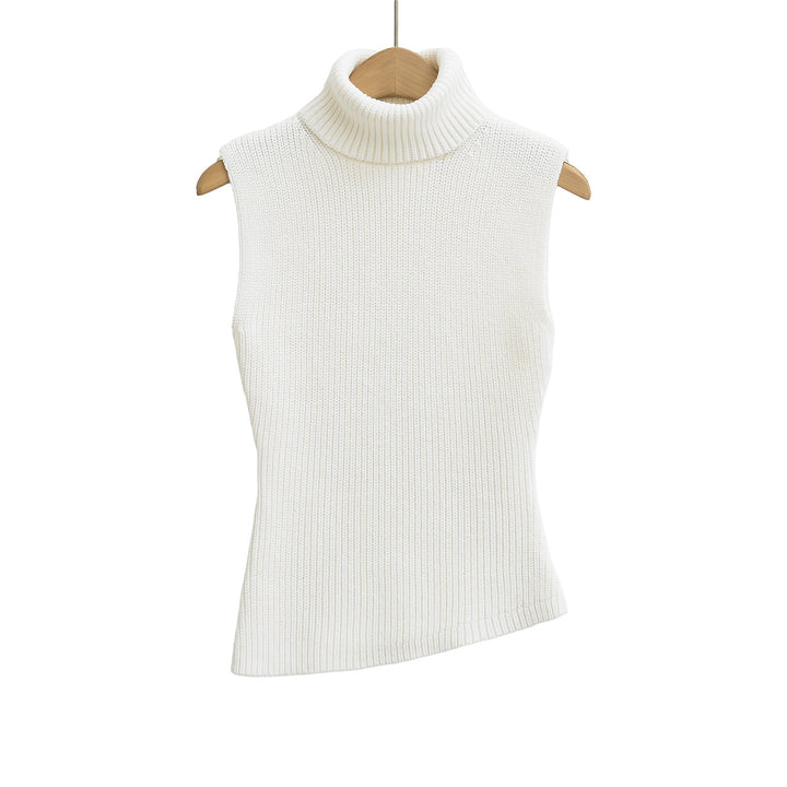 Dame strikbluse med høj krave og struktureret design Stilla