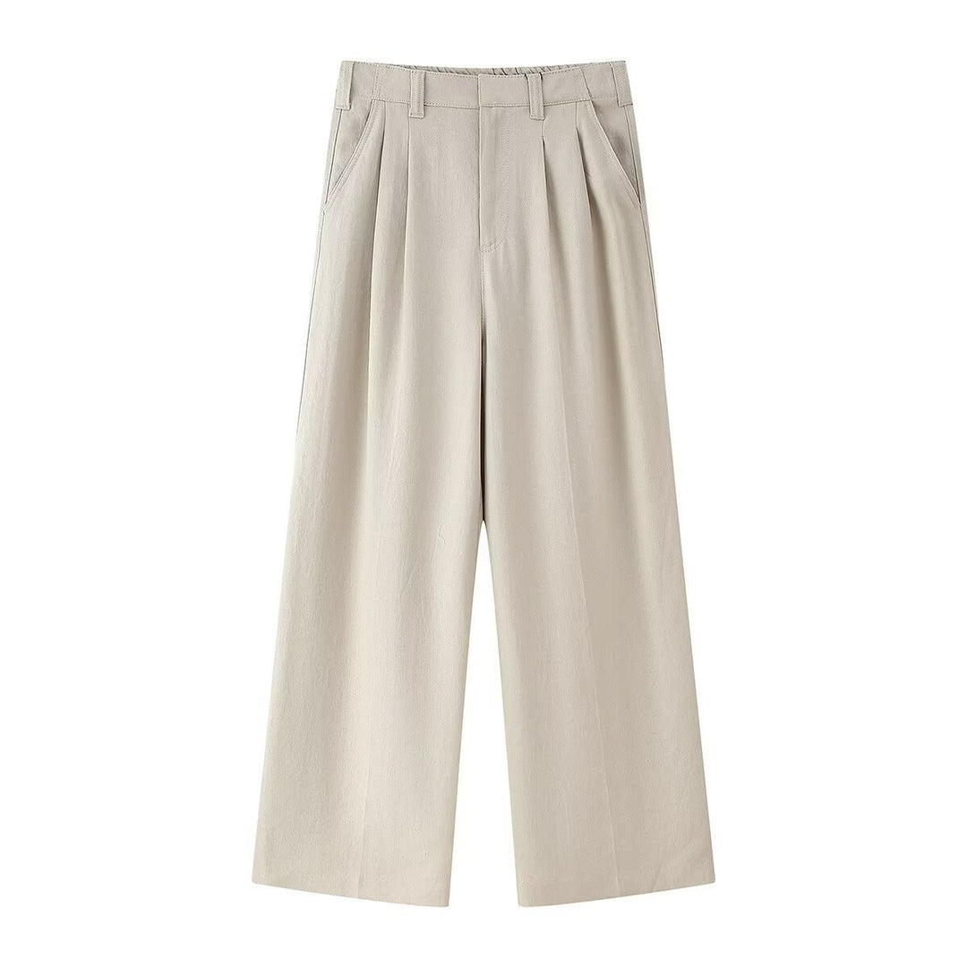 Dame bred High-Waist Bukser med elegant folder og komfortabel pasform Skovae