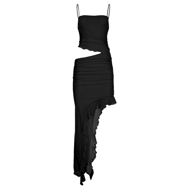 Dame elegant wrap dress med volumøs flæsekant Skovae