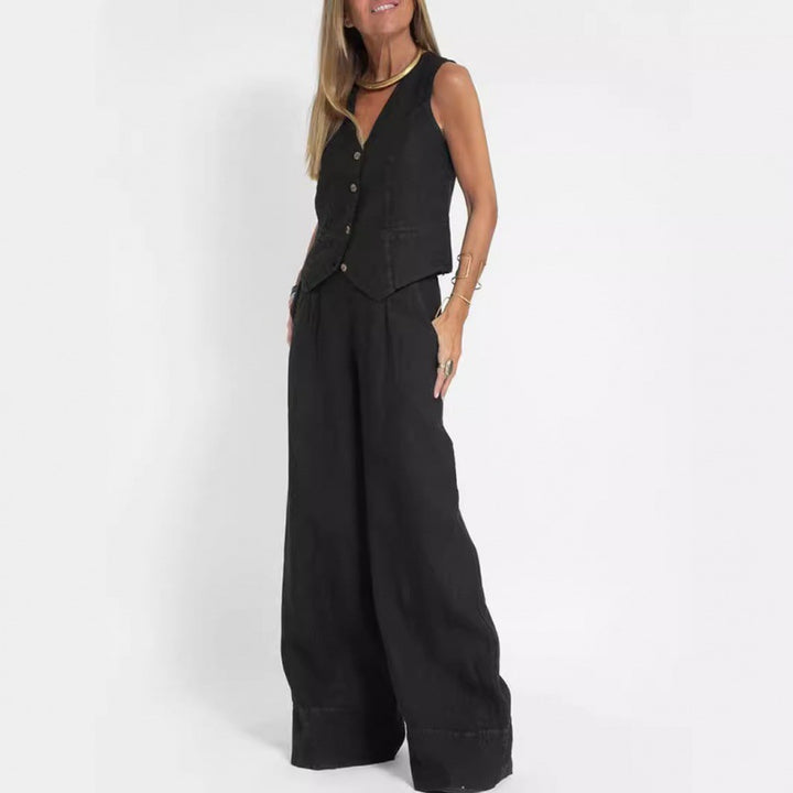 Dame elegant linned vest med knapdetaljering Stilla