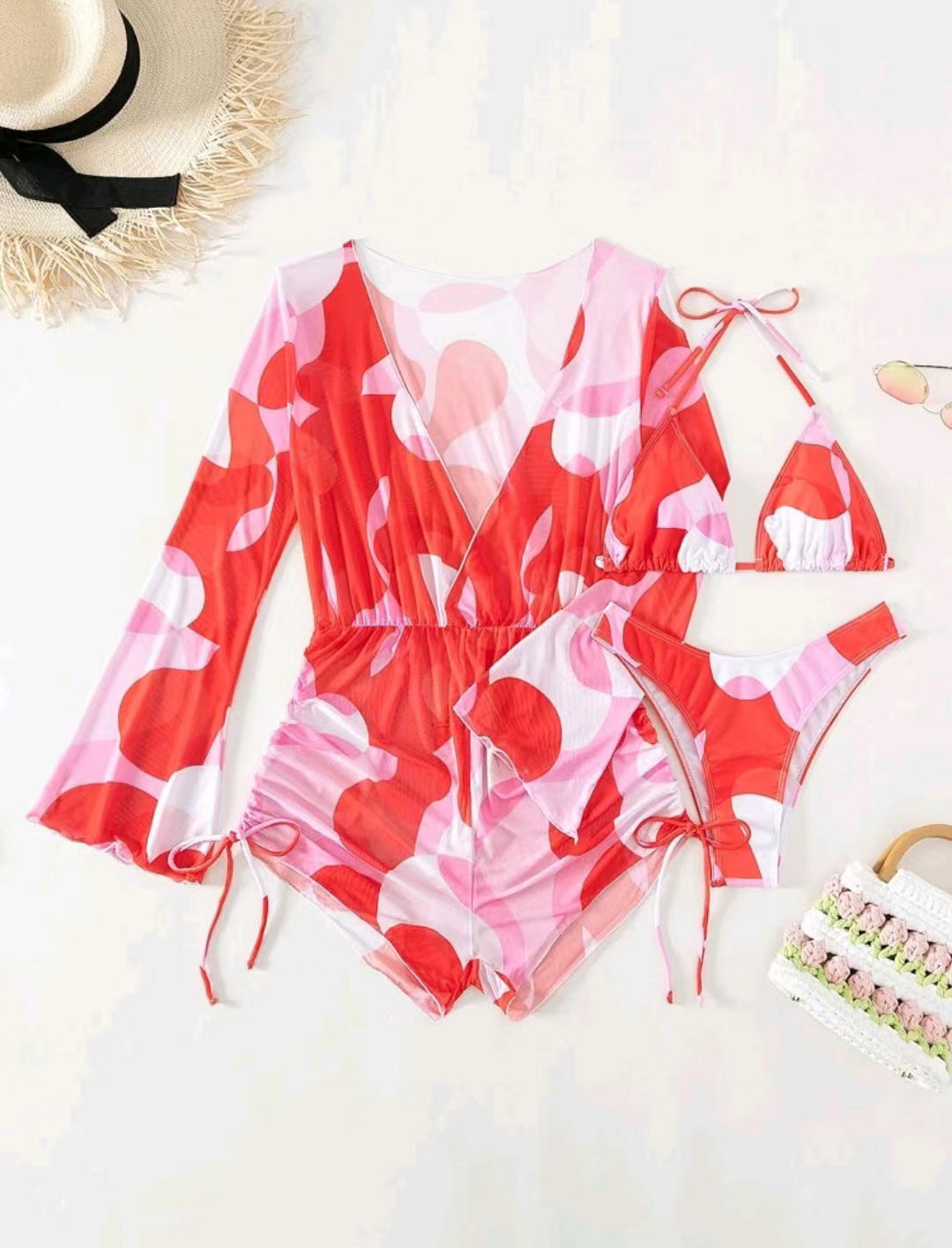 Femme Farverig Print Badedragt og Bikini Sæt Stilla
