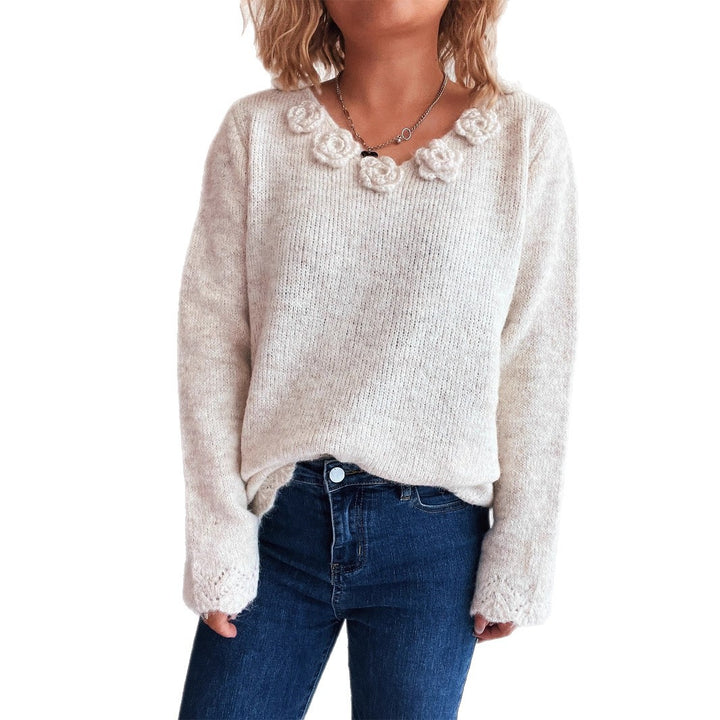 Kvinders strikkede sweater med blomsterdetaljer Stilla