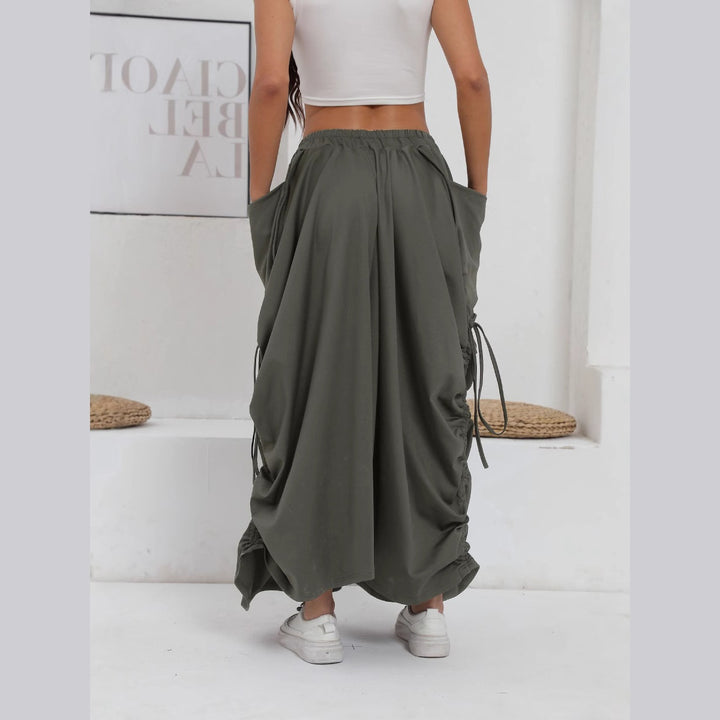 Dame Lang Wrap Skirt med elastisk Talje og Lommer Stilla