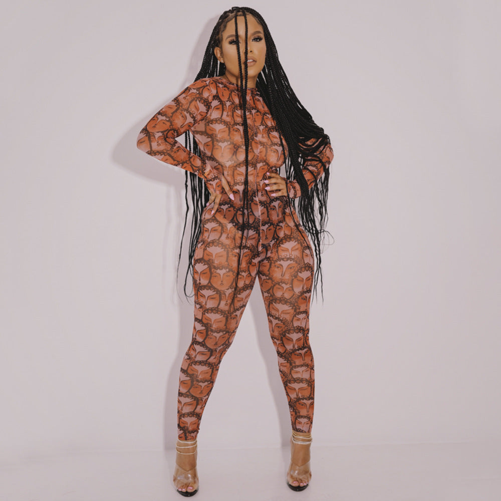 Dame langærmet bodysuit med unikt trykdesign Stilla