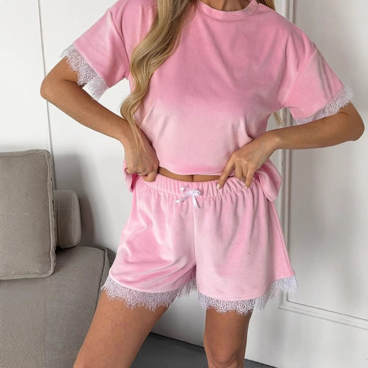 Kvinders Pyjamasæt med Blonderdetaljer
