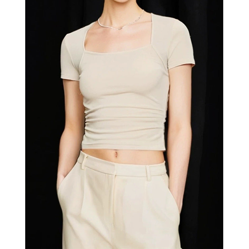 Dame figurtilpasset Crop-Top med firkantet udskæring og korte ærmer Stilla