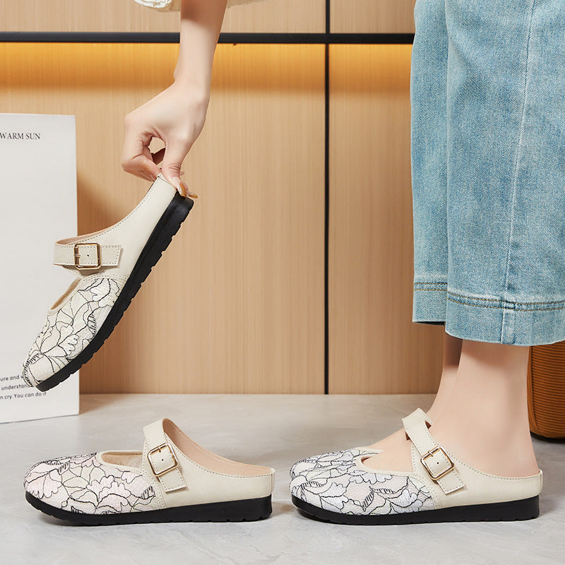 Dame elegante clogs med moderne blomsterdesign og justerbar rem Stilla