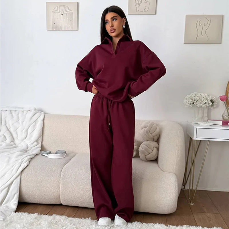 Kvinders sporty loungewear sæt med høj krave og vid skæring Skovae