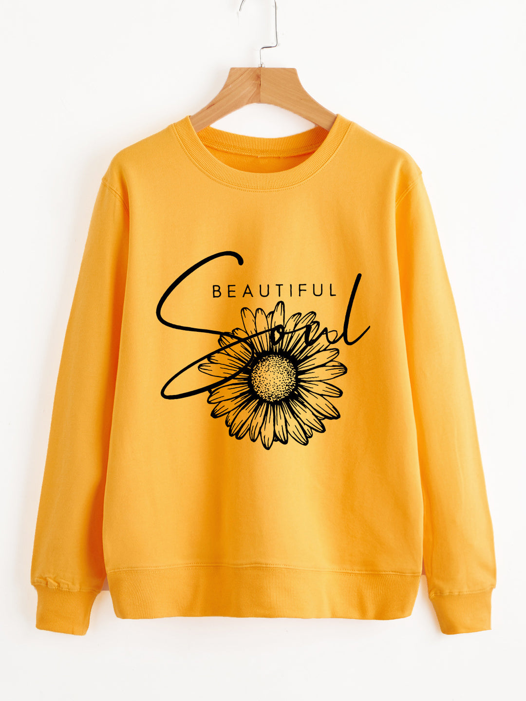 Kvindes sweatshirt med blomstermotiv og inspirerende tekst Stilla