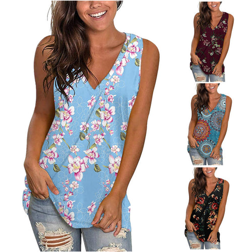 Dame V-hals bluse med blomsterprint og løs pasform Stilla