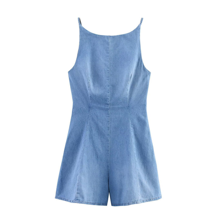 Dame Denim Jumpsuit med smal pasform og justerbare stropper Skovae