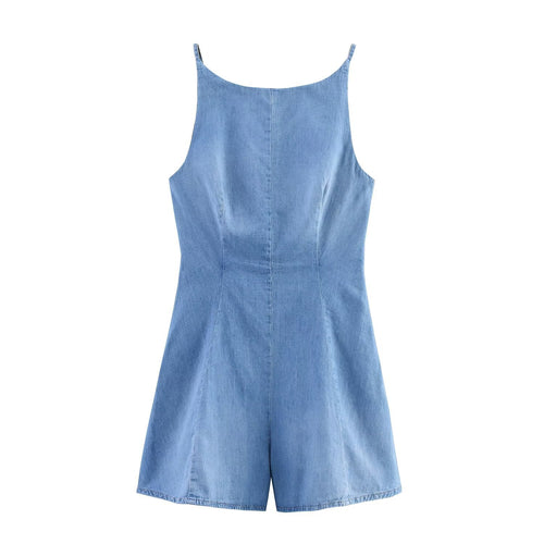 Dame Denim Jumpsuit med smal pasform og justerbare stropper Skovae