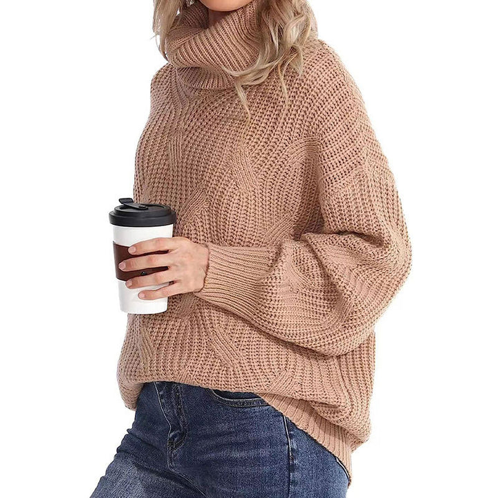 Kvinders strikkede sweater med høj krave og struktureret stingudseende Stilla