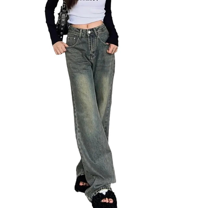 Kvinder Bred Skæring Høj Talje Denim Jeans Stilla