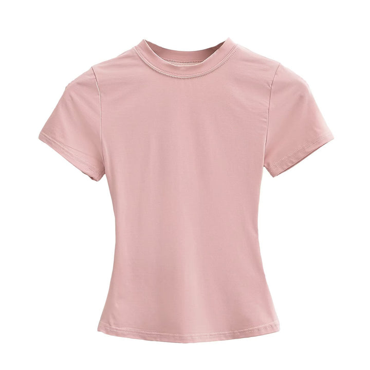 Dame kortærmet T-shirt med højplease krave og figursyet snit Stilla