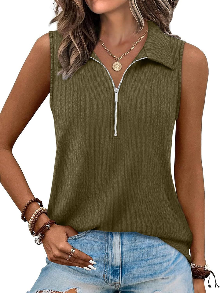 Dame Zip-Front ærmeløs Polo Top Stilla