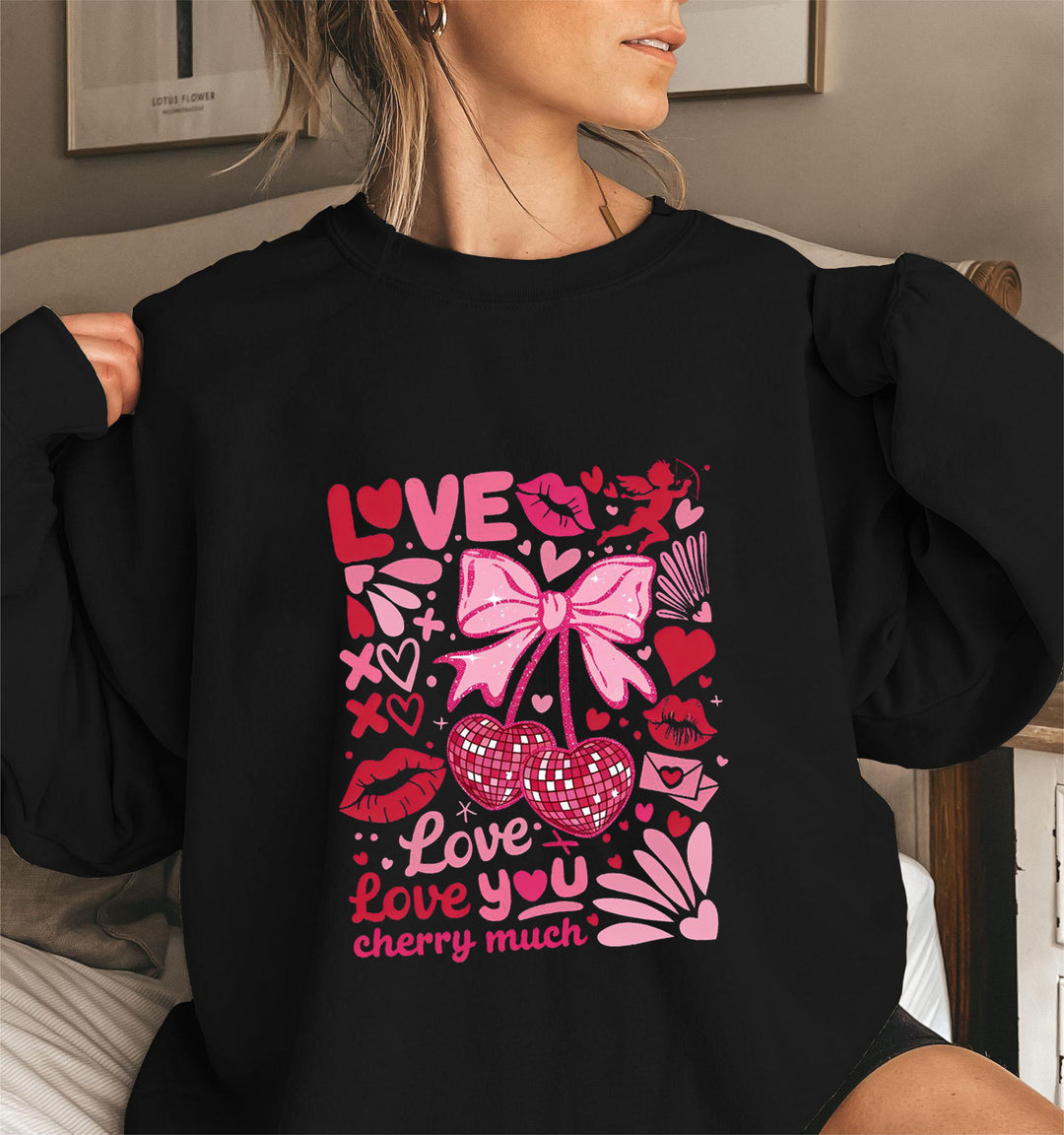 Damer sweatshirt med voluminøse ærmer og legende kirsebærmotiv Stilla