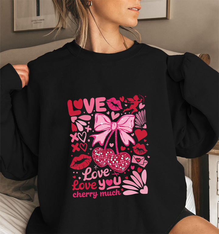Damer sweatshirt med voluminøse ærmer og legende kirsebærmotiv Stilla