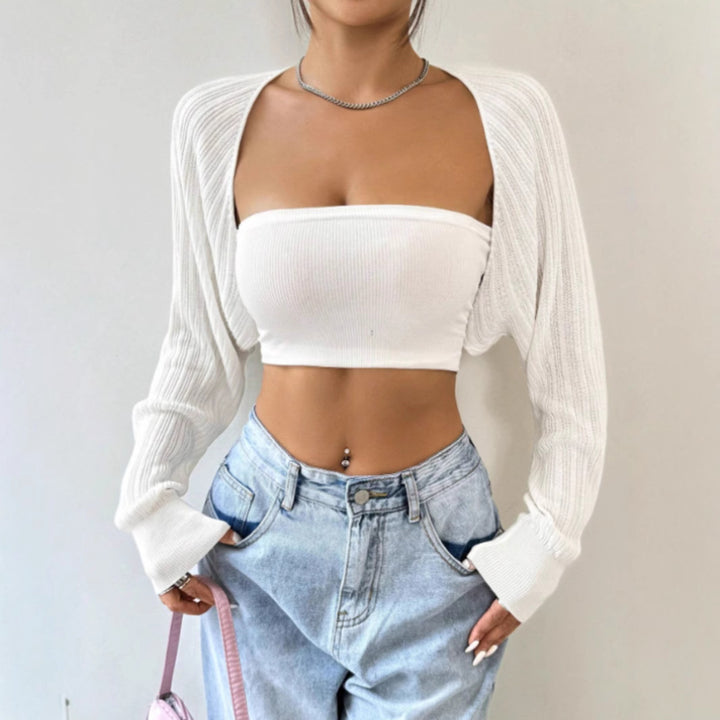 Femme Ribstrik Lange Ærme Crop Top Stilla