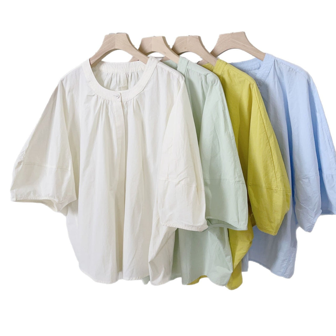 Femme Let Button-Down-Bluse med rynket Hals Stilla