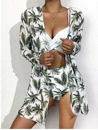 Dame To-delt Bikini-sæt med blomsteret indpakningsskjorte Skovae