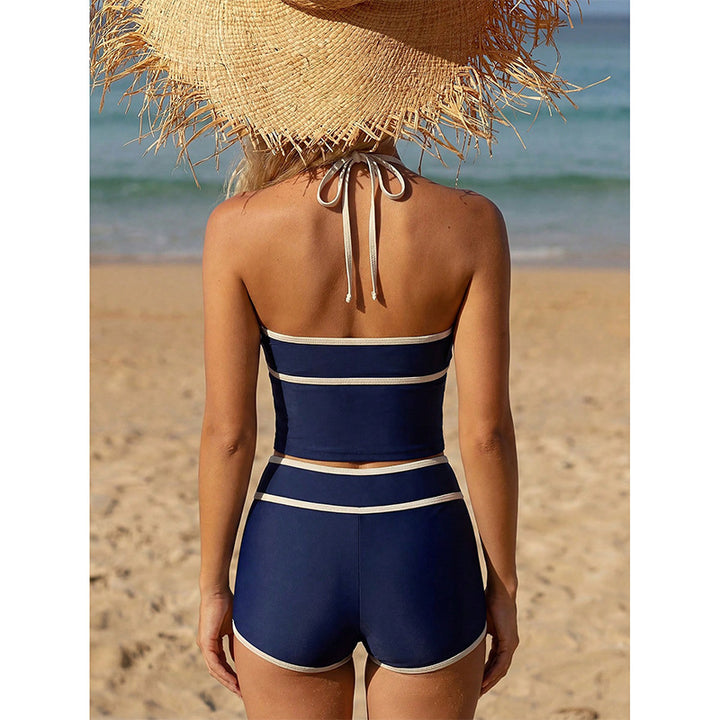 Damer Sportsligt Bikini Sæt med Crop-Top og High-Waist Shorts Skovae