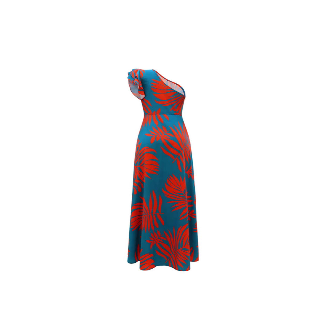 Dame maxikjole med asymmetrisk strop og floral snit Stilla