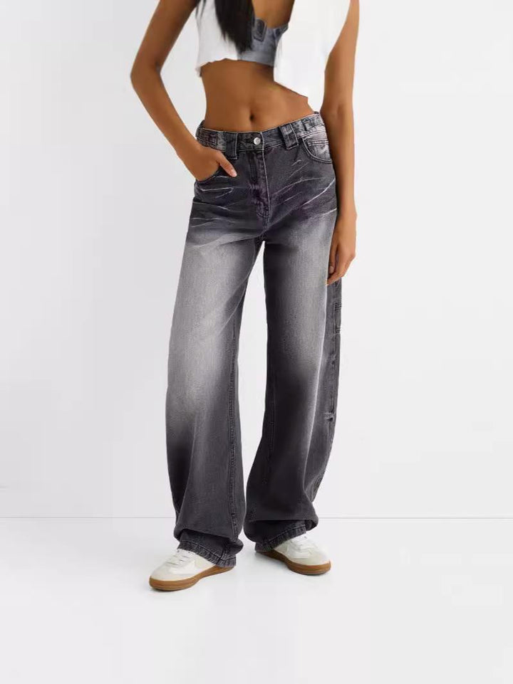 Dame baggy høj talje denim bukser med praktiske lommer Stilla