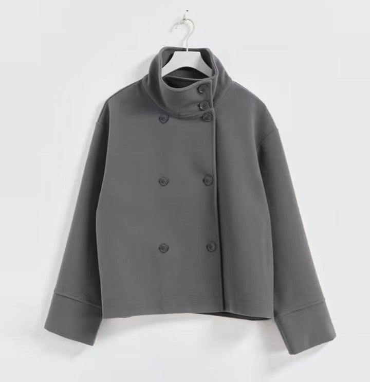 Damesmode Cropped Jakke med Høj Krave og Dobbelt Knaplås Stilla