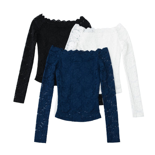 Dame spids top med flot off-shoulder look og sarte flæsedetaljer Stilla