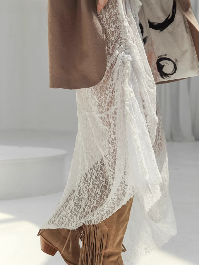 Dame Transparent Chiffon Kjole med Crop-Top og Lang Nederdel Stilla
