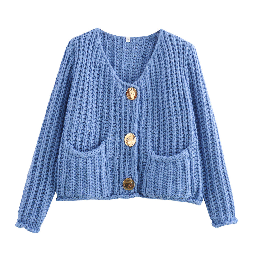 Kvinders hyggelige cardigan med gyldne knapper og lommer Stilla