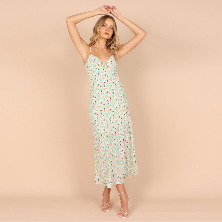 Dame Floral Print Cami Kjole med Krydsdetalje Stilla