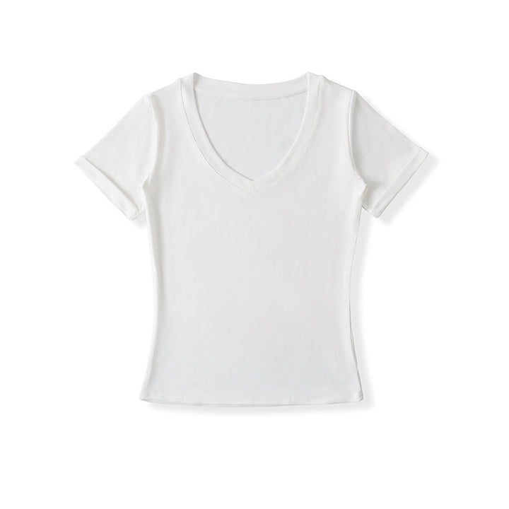 Dame V-hals T-shirt i åndbart bomuldsblandingsmateriale med figursyet snit Stilla