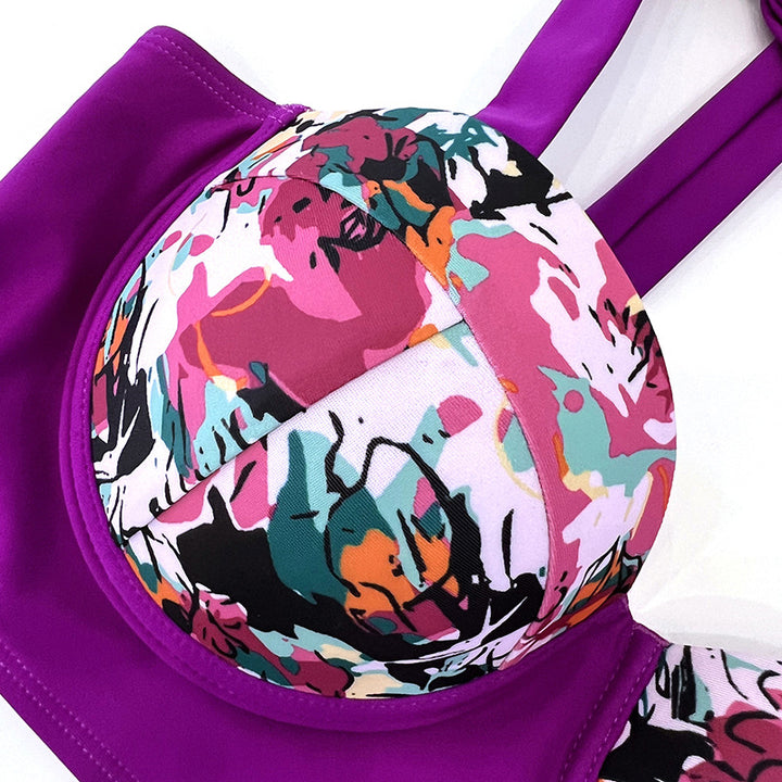 Dame Højtaljet Bikini-Sæt med blomsterprint Bustier-Overdel og justerbare stropper Stilla