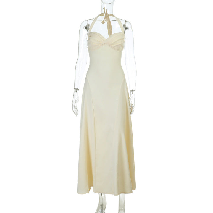 Damer elegant Maxikjole med halterneck og flydende satin-stof Skovae