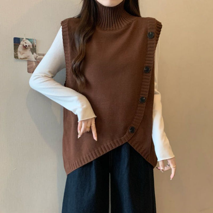 Kvindernes strikkede sweater med høj krave og asymmetrisk skæring Stilla
