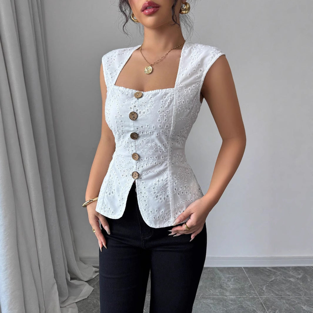 Dame Elegant top med knapdetaljer Skovae