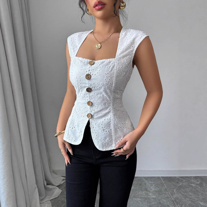 Dame Elegant top med knapdetaljer Skovae