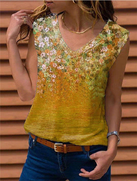 Dame V-hals bluse med blomstret design Stilla