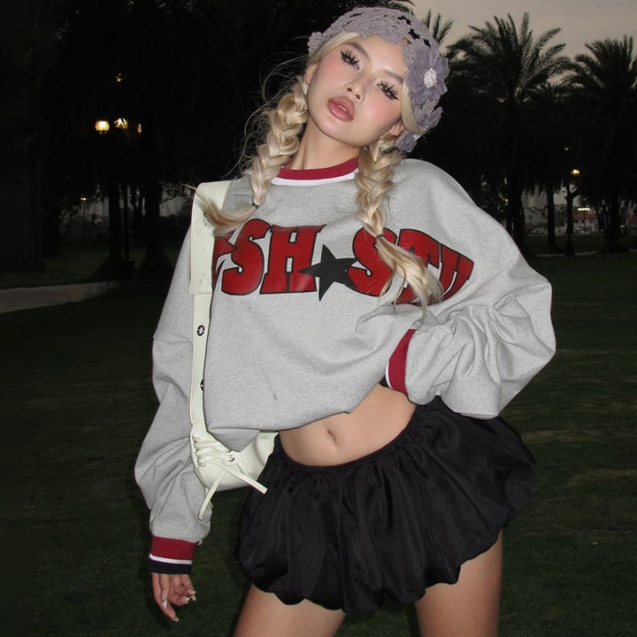 Dame Trendy Cropped Sweatshirt med iøjnefaldende print og ribbede afslutninger Stilla