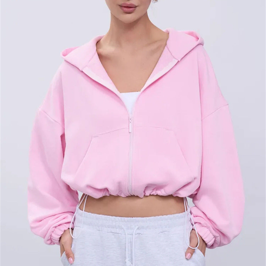 Kvinder casual cropped hoodie med voluminøse ærmer Skovae