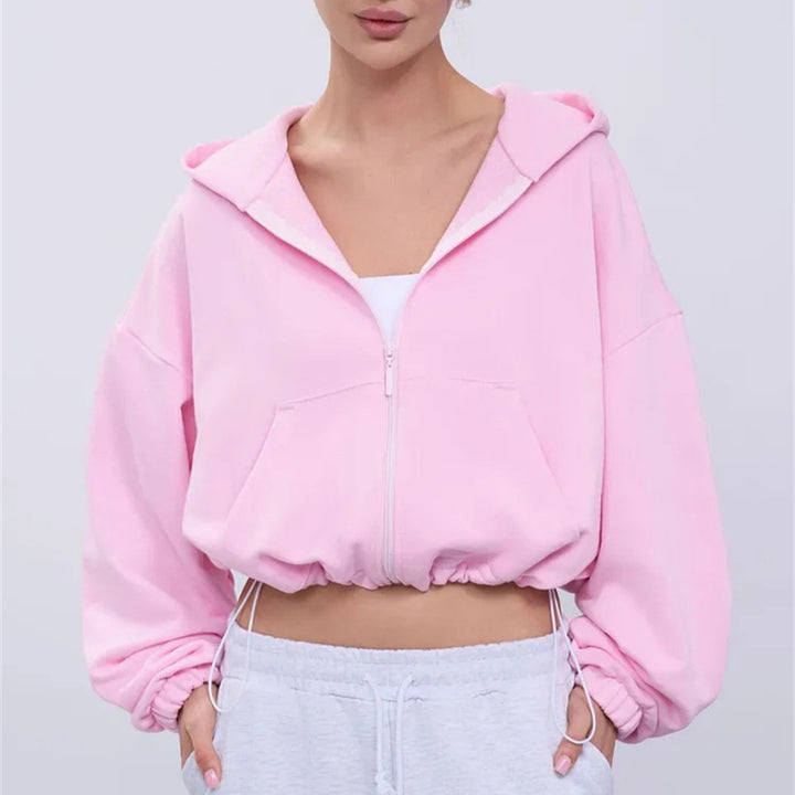 Kvinder casual cropped hoodie med voluminøse ærmer Skovae